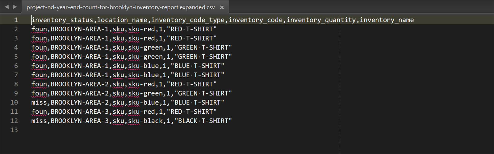 inventory report CSV file